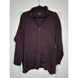 ESKANDAR Sloped Shoulder Zip-Front Jacket in Burgundy One Size